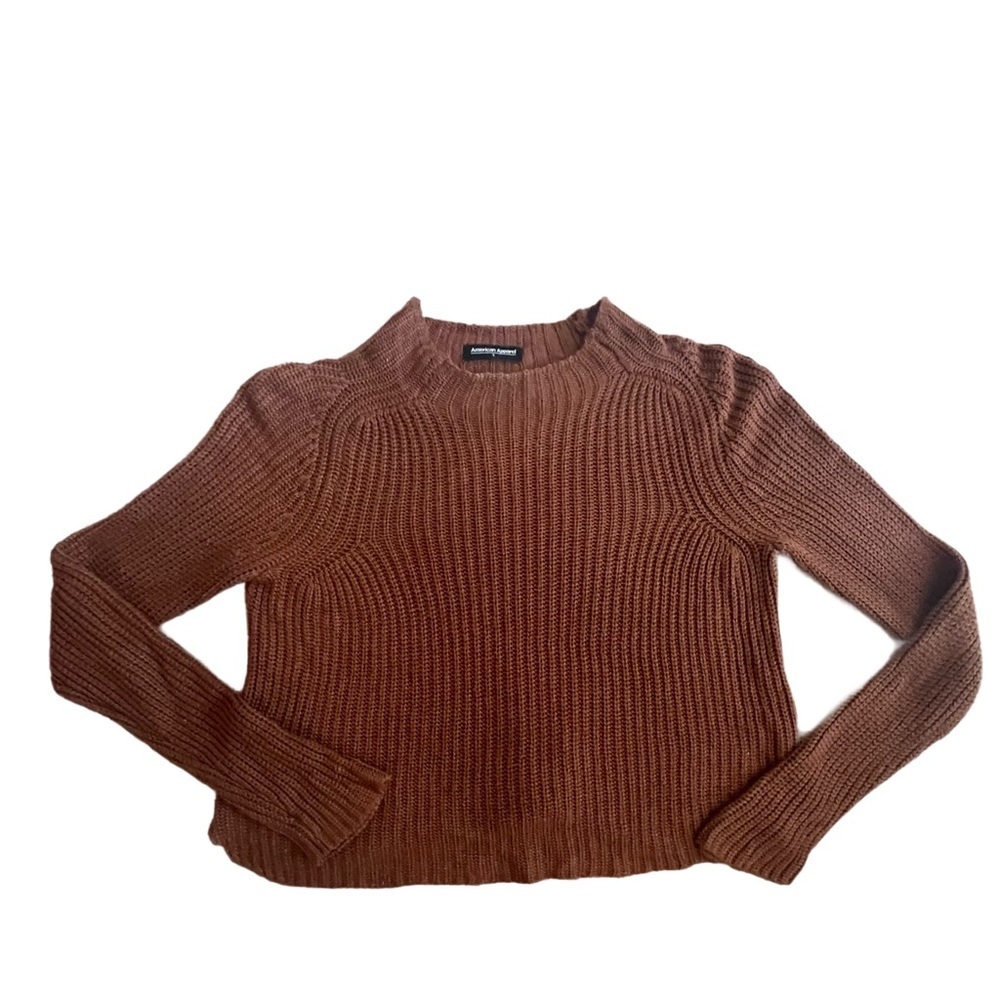 American Apparel Aslan‎ Sweater Size Small Long Sleeve Crop Brown Light Sweater